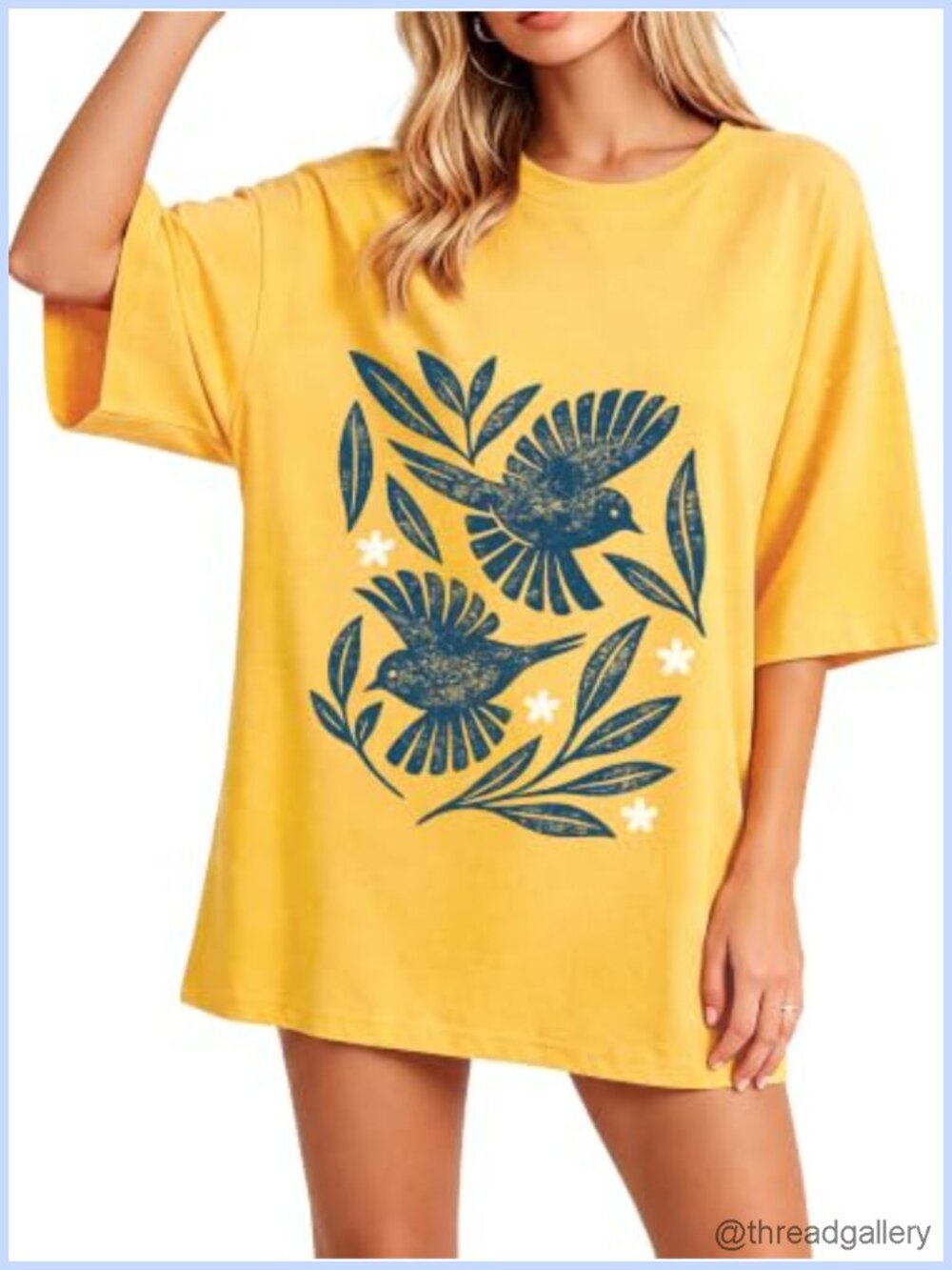 Oversized Vintage Floral Graphic Tee Cotton Blend Crew Neck Short Sleeve